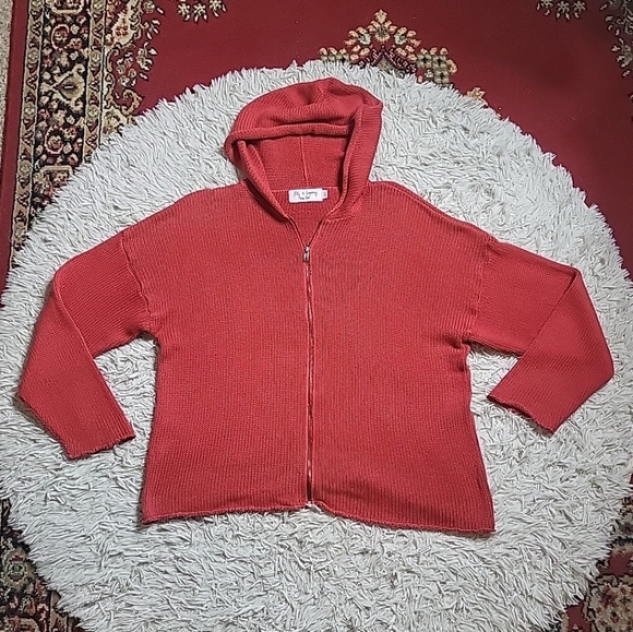 Vintage 90s Y2K Bkg & Company New York Full Zip Up Sweater Red Knit Slouchy - Picture 1 of 9